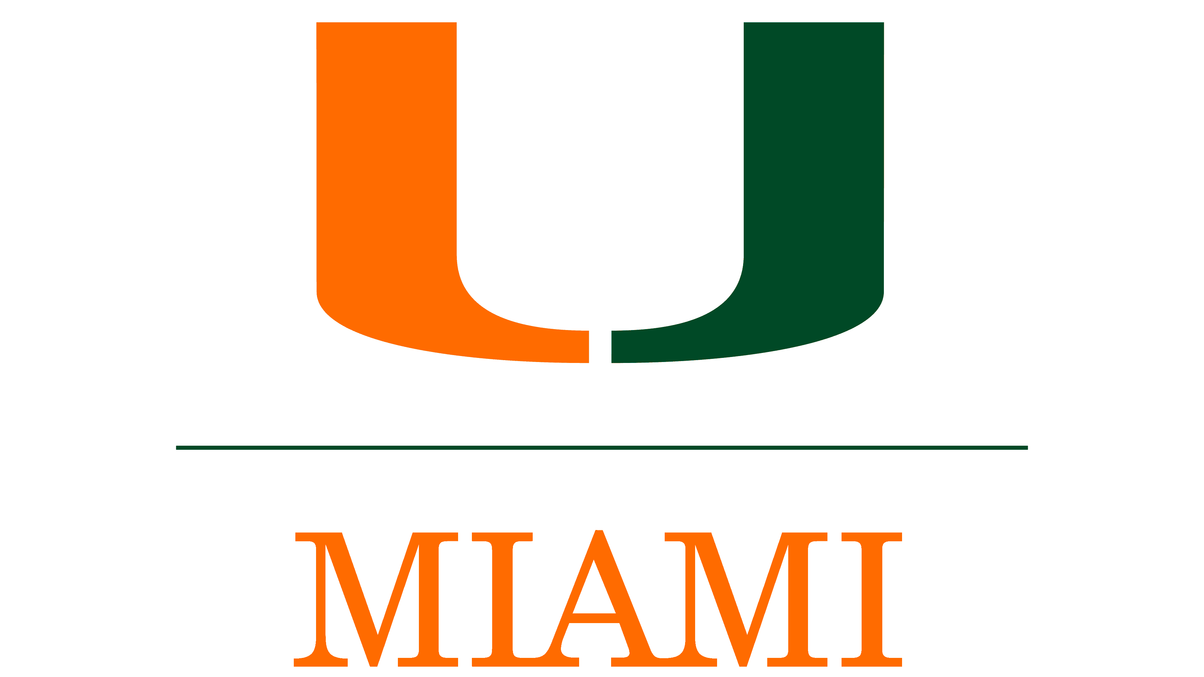 A green and orange logo for the university of miami.